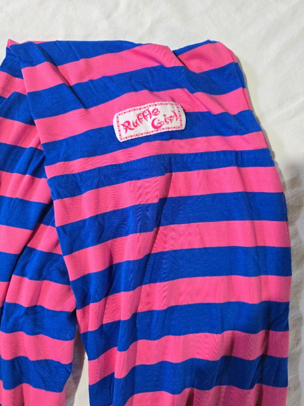 Ruffle Girl Infinity Scarf – Blue and Pink Striped – Lightweight Accessory